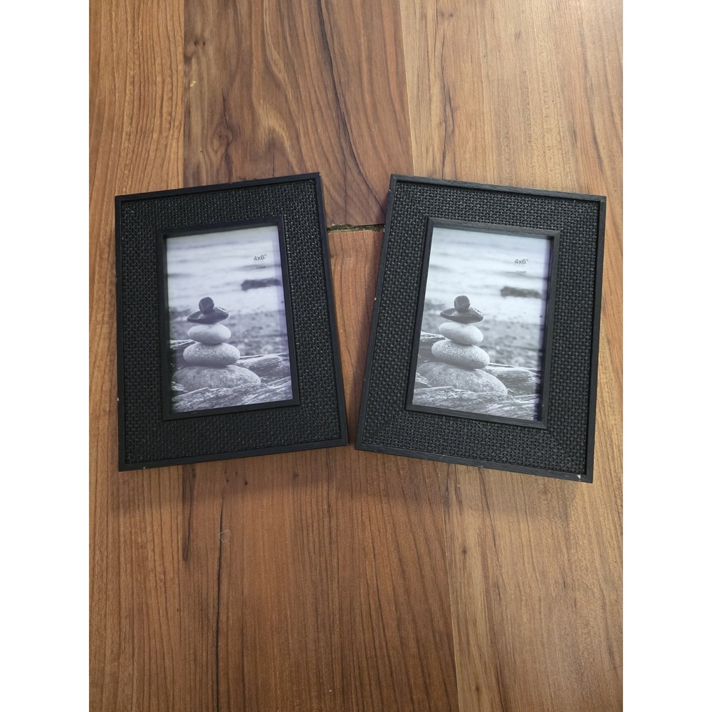 2 Threshold Photo Frame Picture 4x6 Black Textured Wood Set